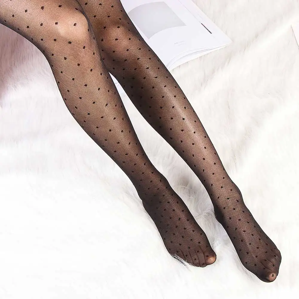 Sexy Damen Strümpfe mit Punktmuster-Stickerei, Dünne Vintage Faux-Tattoo Transparente Strumpfhose, Elastische Damenstrümpfe, Mädchen-Strumpfhosen – Detail 6