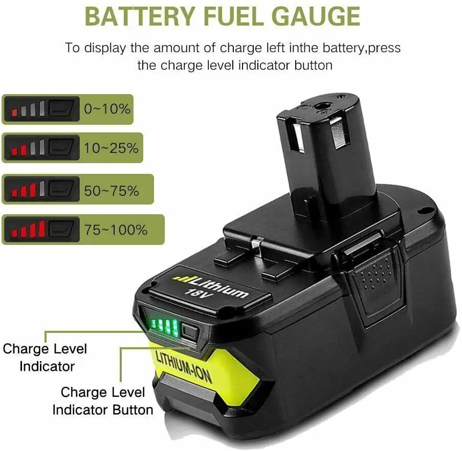 5Ah For P108 18V One+ Plus Lithium-Ion Batterie RB18L50 Battery and NiCad Battery Charger P104 P107 RB18L50 RB18L20 Power Tools