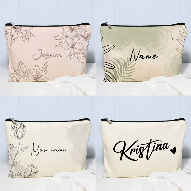  2024 New Name Cosmetic Organizer Custom Wedding Gift Bridesmaid Handbag Canvas Travel Toilet Pouch for Women Make up Bags Purse 