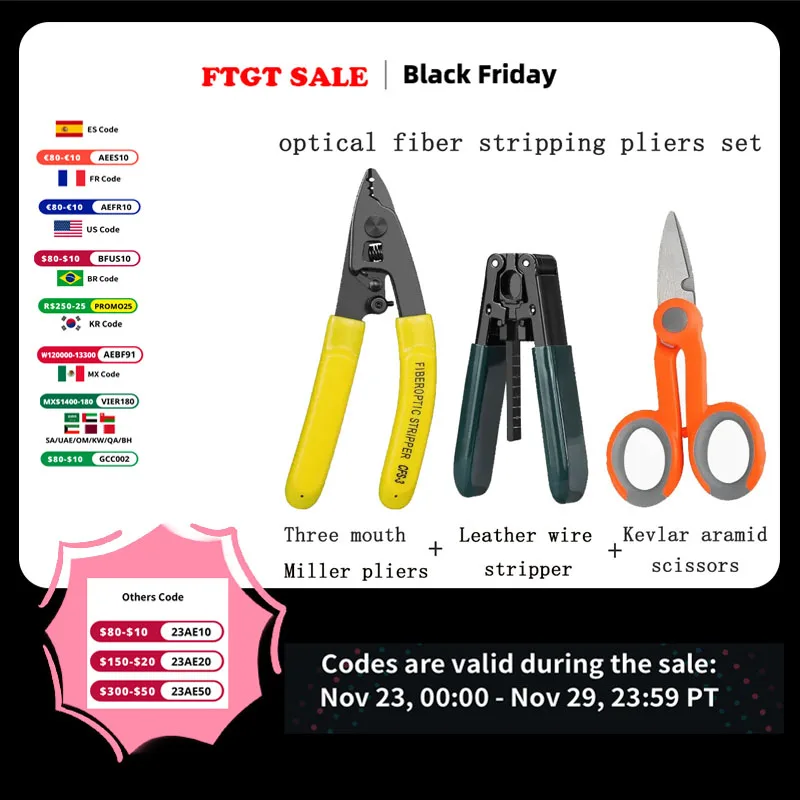 Free Shipping 3 packs Fiber Optic Tool Kit There Hole Pliers Stripper and Fiber Optic Stripper CFS-3 and Kevlar aramid Scissors