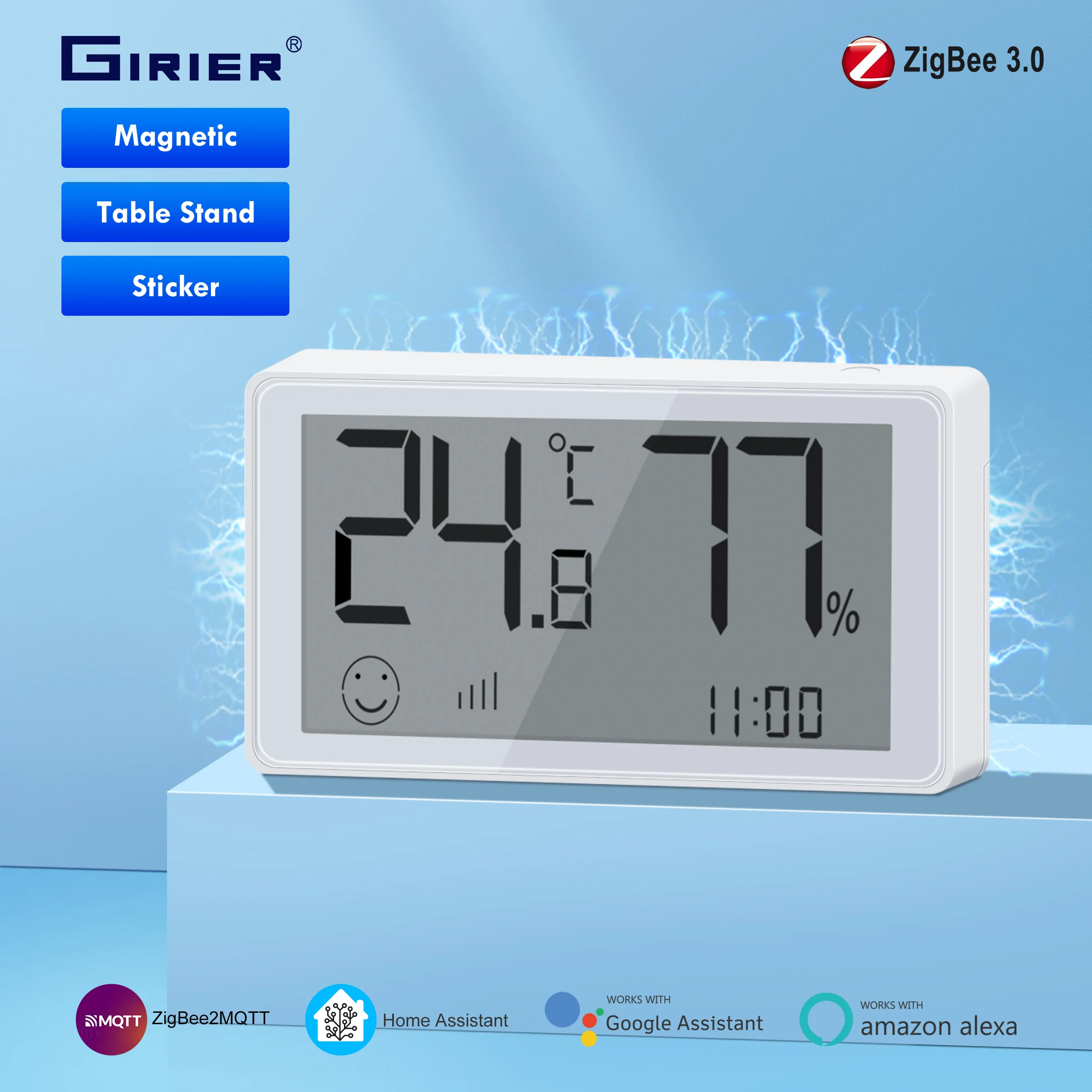 

GIRIER ZigBee 3,0 умный датчик температуры и влажности комнатный термометр гигрометр на батарейках работа с домашним помощником Alexa