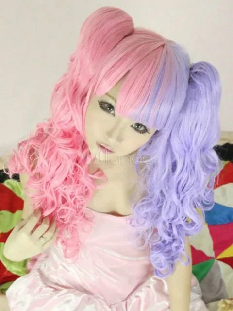 Wholesale Purple Pink Split Color Lolita Long Curly Fashion Cosplay Party Wig Hair