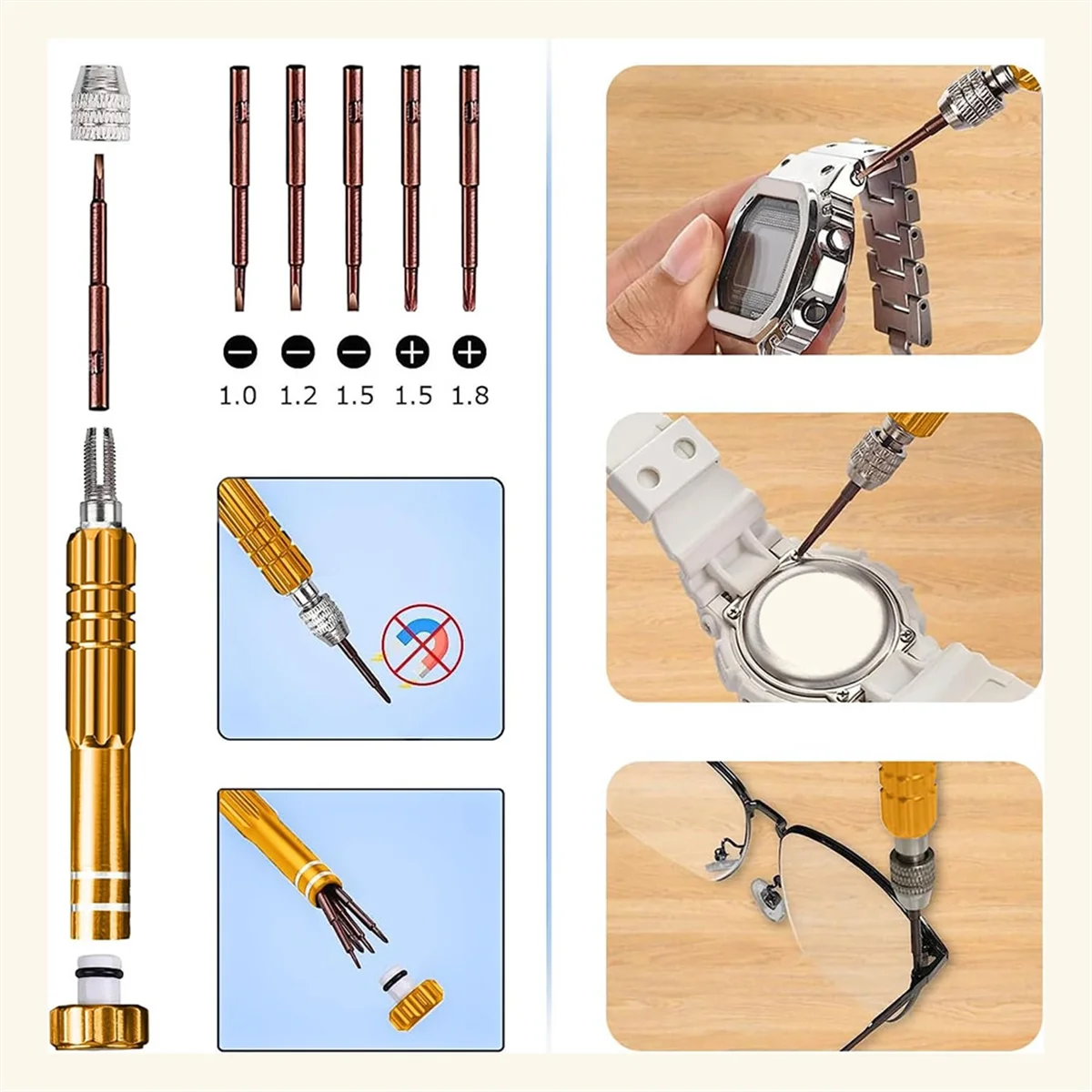 أداة فتح علبة الساعة AS97: مجموعة أدوات استبدال بطارية الساعة لإزالة الظهر والصيانة مع فتاحة علبة قابلة للتعديل