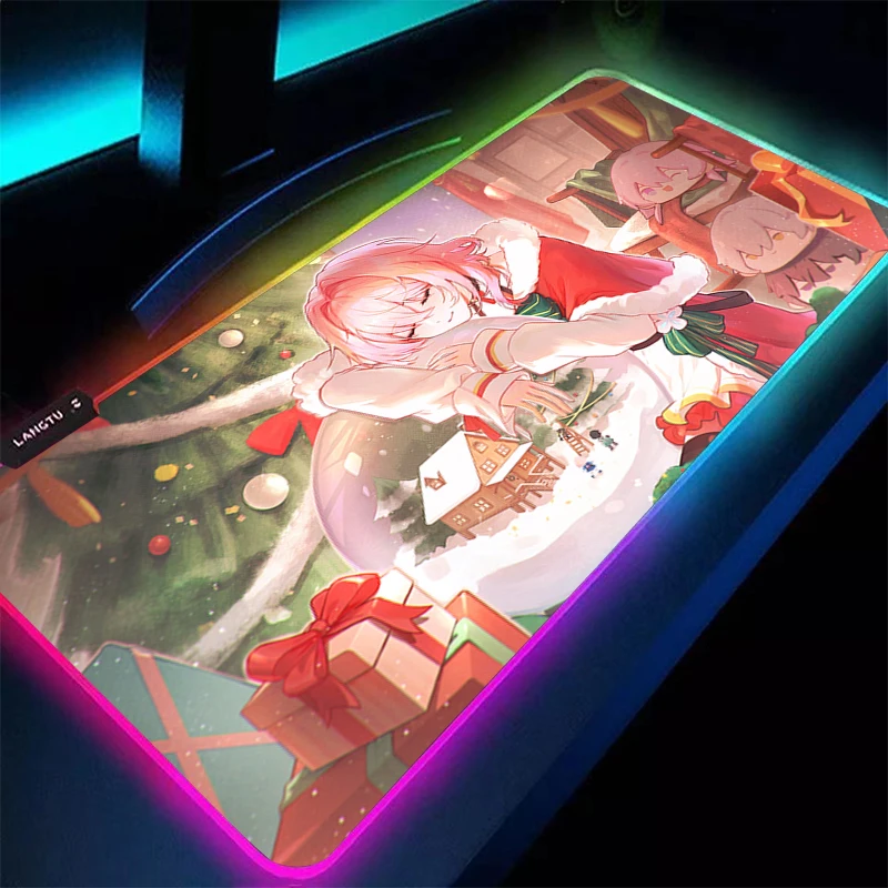 

RGB Mouse Pad Rubber PC Computer Gaming Accessories Mousepad LED Laptop Honkai Star Rail March 7th Desk Mat Gamer Keyboard Pad