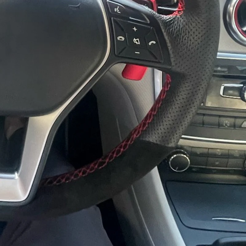 Genuine Leather Suede Car Steering Wheel Braid Cover For Mercedes-Benz A-Class 2013-2015 B-Class E-Class 2011-2014 CLA-Class