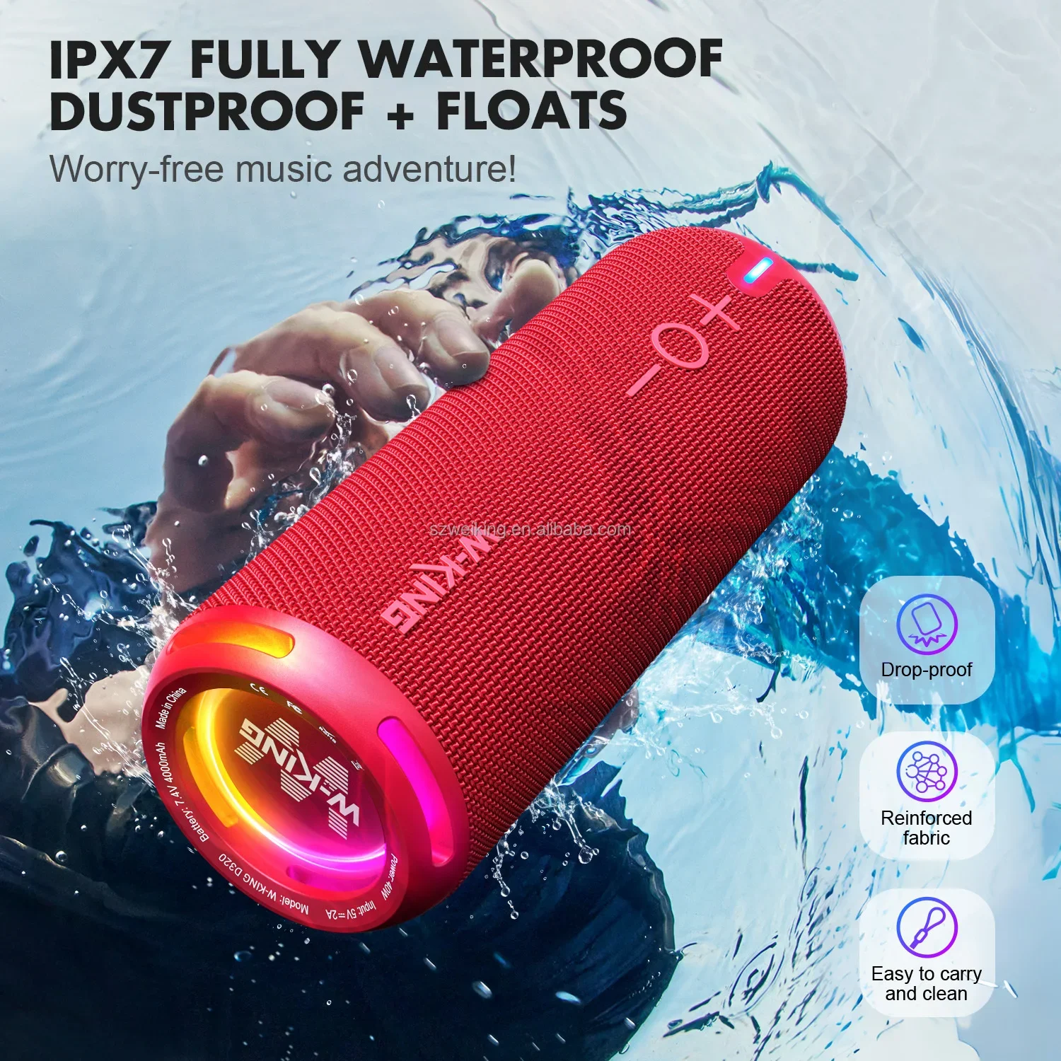 Superior Sound W-KING D320 APP Control 40W Fabric Cover IP67 Waterproof Outdoor Portable Bluetooth Speakers for Bike Support TWS