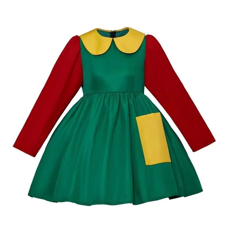 Vestido Cosplay La Chilindrina para mujer, vestido plisado rojo y verde, vestido de película de comedia, traje de Halloween