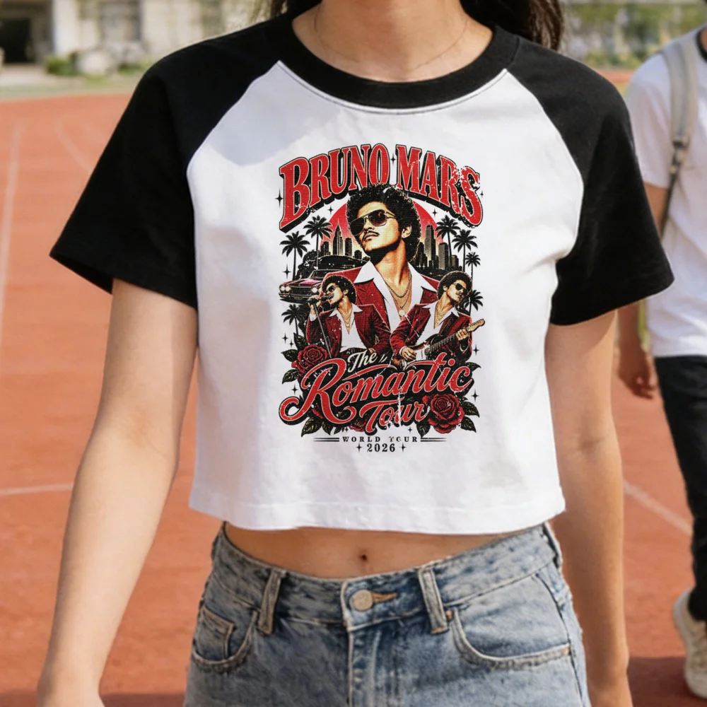 Bruno Mars cropped top female manga jojifuku y2k korean fashion alternative  t-shirt emo scene  goth