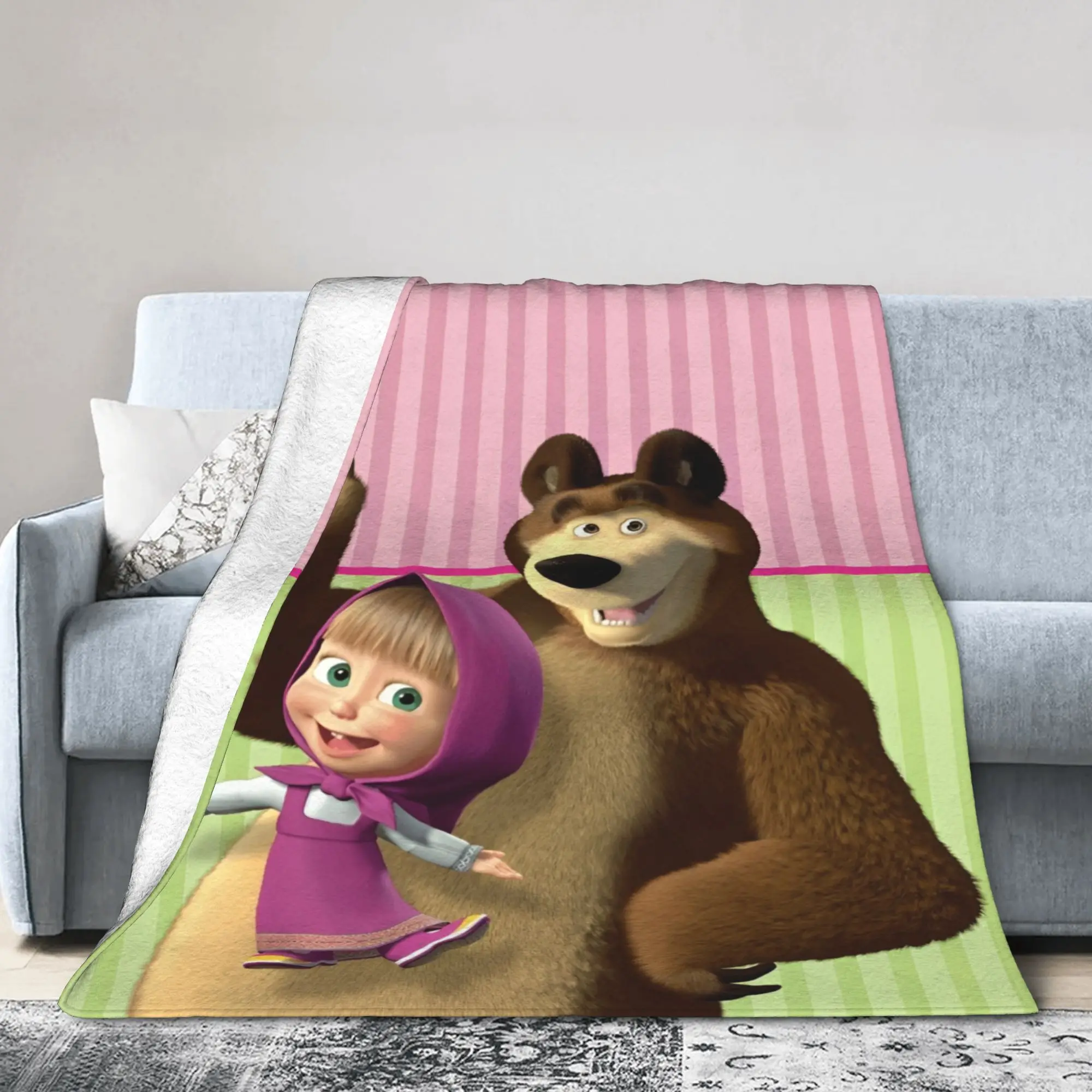 M-Mashas and B-Bears Waving Hello Blanket  Soft Warm Fluffy Plush Throw Blanket For Boy Girl Bedroom Flannel Bedspread Bed Cover
