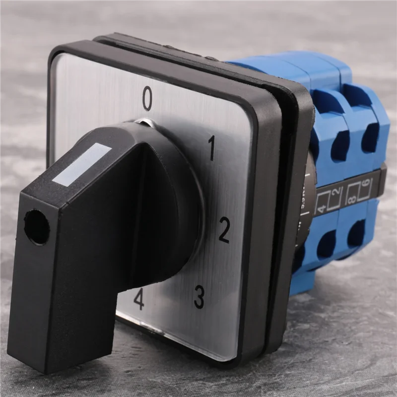 8 Terminals 5 Positions Master Control Rotary Cam Switch 20A Black+Blue-Y41A