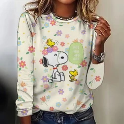 Snoopy print retro oversized T-shirt for women's fashion autumn basic Y2k top 2024 women's long sleeved T-shirt