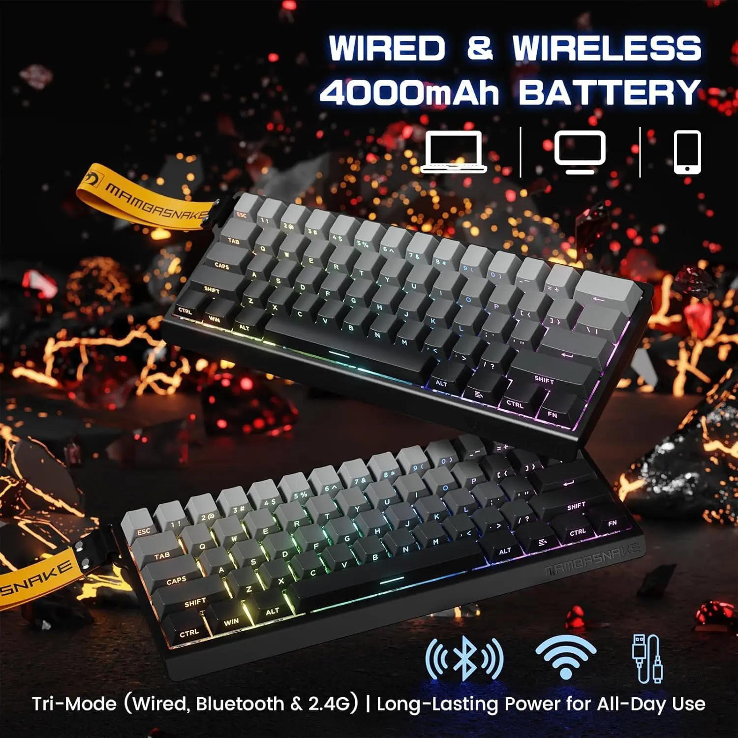 ATTACK SHARK X60 HE Rapid Trigger Magnetic Switch 60% RGB Wireless Mechanical Gaming keyboard8KHZ Polling Rate,0.01mm Adjustable