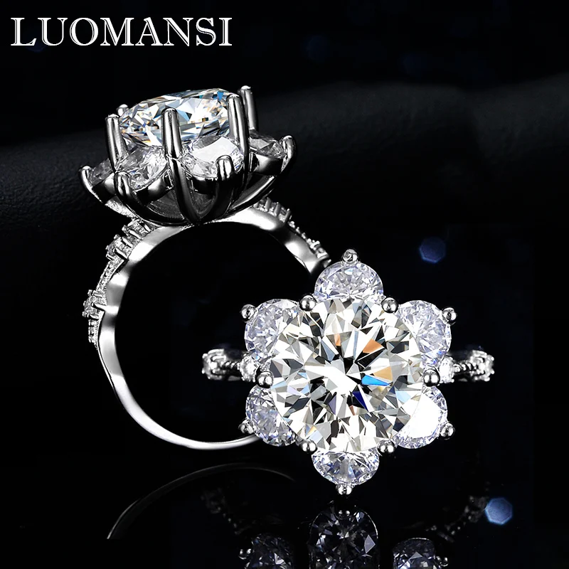 

Luomansi Silver Moissanite Flower Ring 5ct VSS 11MM with Certificate 100%-S925 Women Jewelry Party Gift