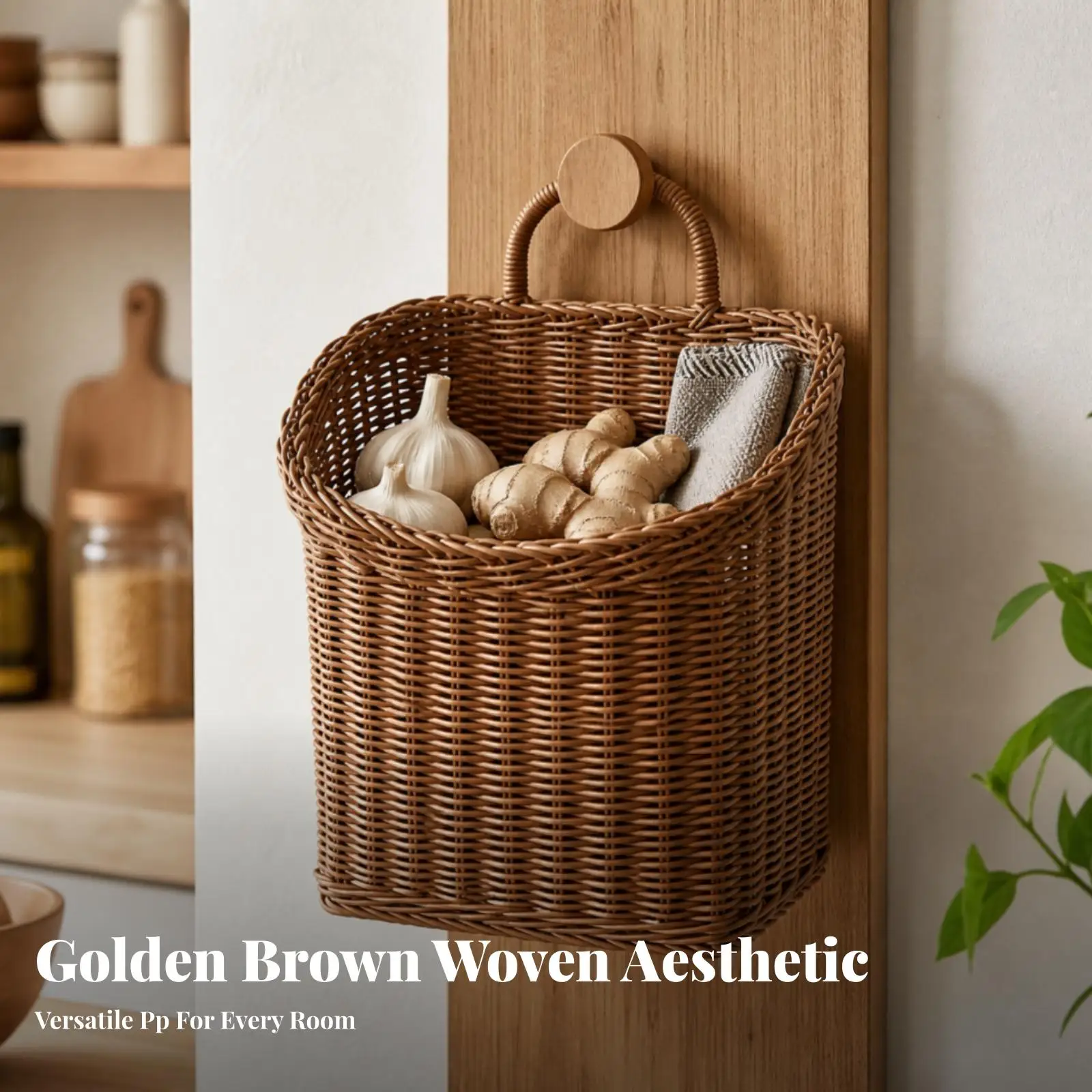 Plastic Wall Basket for Organizing Small Items with Arch Handle for Kitchen Counter Space Saving