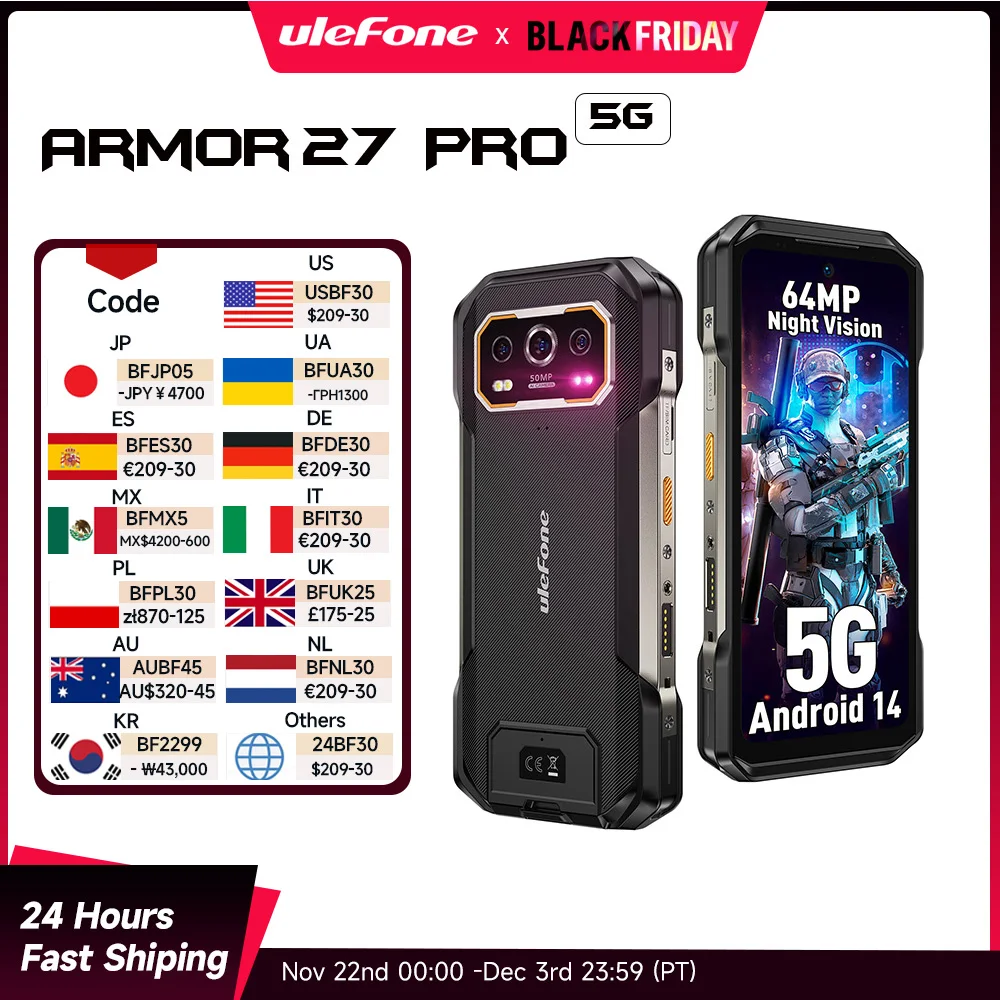 【World Premiere】Ulefone Armor 27 Pro 5G Rugged Phone 10600mAh Smartphone 50MP Camera 64MP Night Android 14 Up to 24GB+256GB NFC