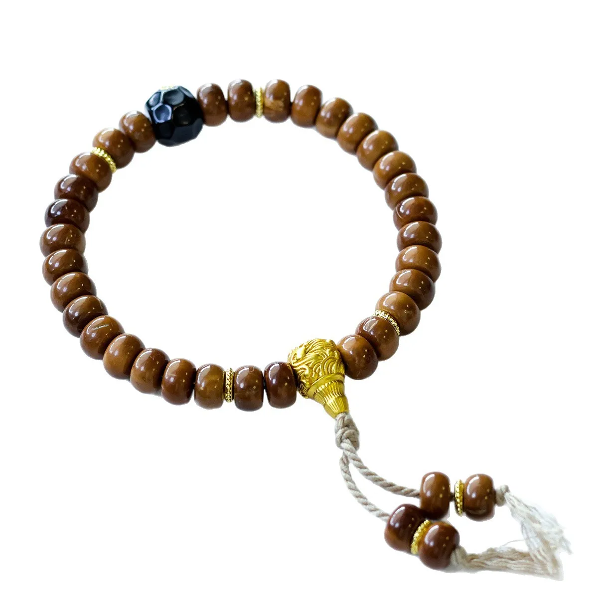 

2026 Kukur Bodhi Seed Flat Beads Bracelet Black Agate No Phase Chinese Style Bracelet Hand String for Prayer Good Luck Gifts