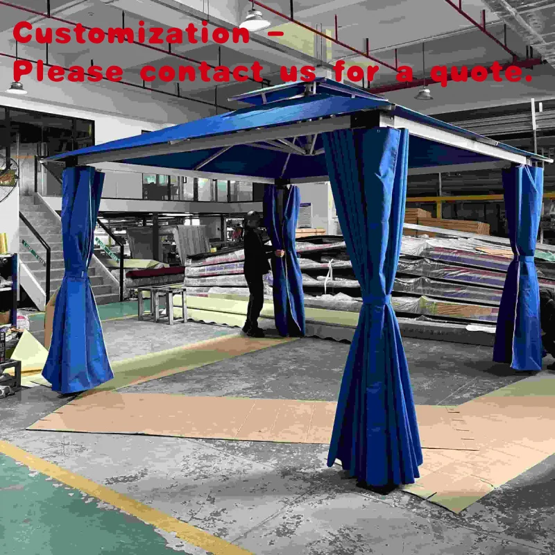 

custom.Outdoor Solid Wooden Pergola Gazebo Tent Cedar Framed Black Steel Hardtop Roof Waterproof Aluminum Frame Polyes