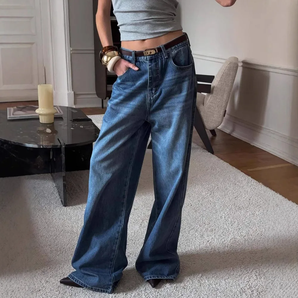 

Hot Girls Niche Design Retro Wide-leg Jeans for Women in All Seasons Loose Straight High Waist Slimming Floor Trousers