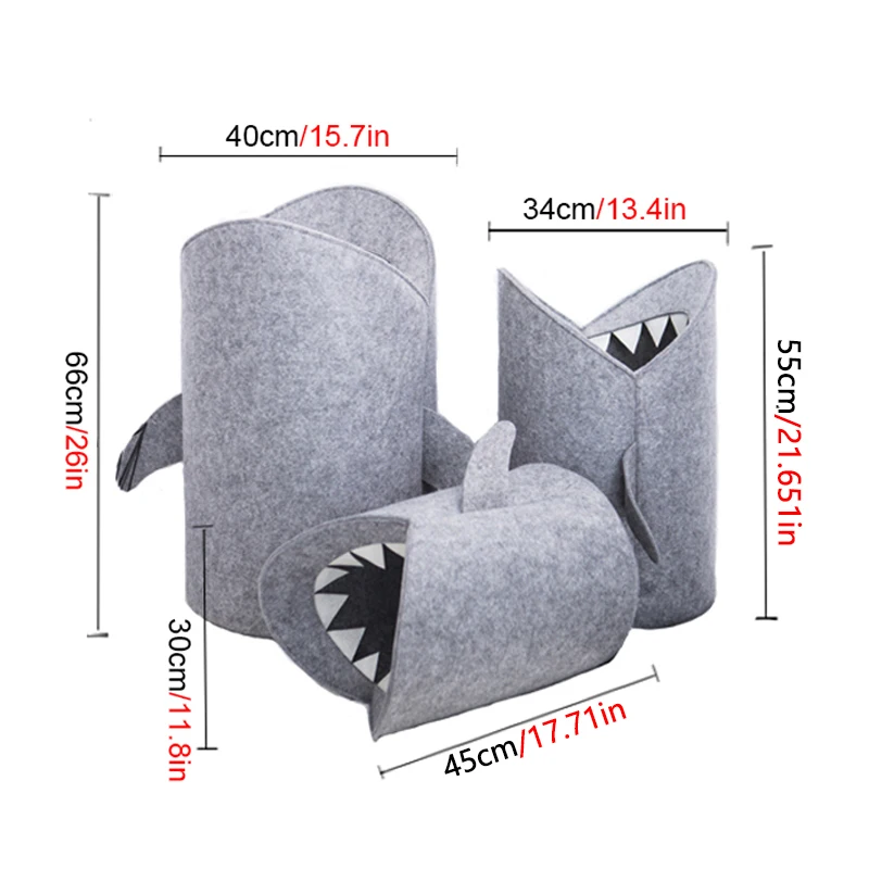 1PC Cute Shark Shaped Kids Toy Storage Basket Multi-Functional Premium Felt Home Laundry for Baby Toys and Clothing