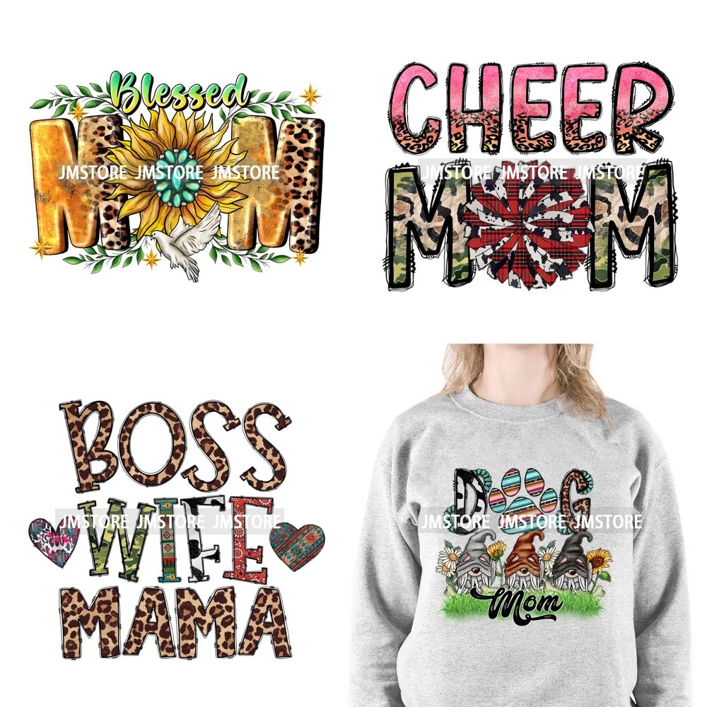Cheer Leopard Western Cowgirl Mama Turquoise Cowhide Blesses Dog Mom Iron on DTF Transfers Stickers Ready to Press for T-shirts