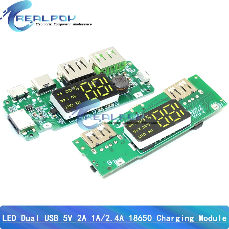 LED Dual USB 5V 2.4A Micro/Type-C USB Mobile Power Bank 18650 Charging Module Lithium Battery Charger Board Circuit Protection