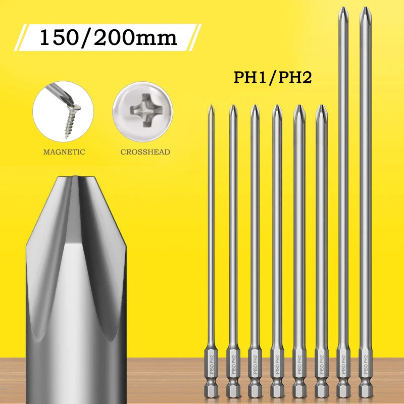 1~5pcs 150mm 200mm PH1 PH2 S2 Alloy Stee lengthen Allen Screwdriver Bits Magnetic Cross Head Hex Key Screwdriver Socket Bit Set