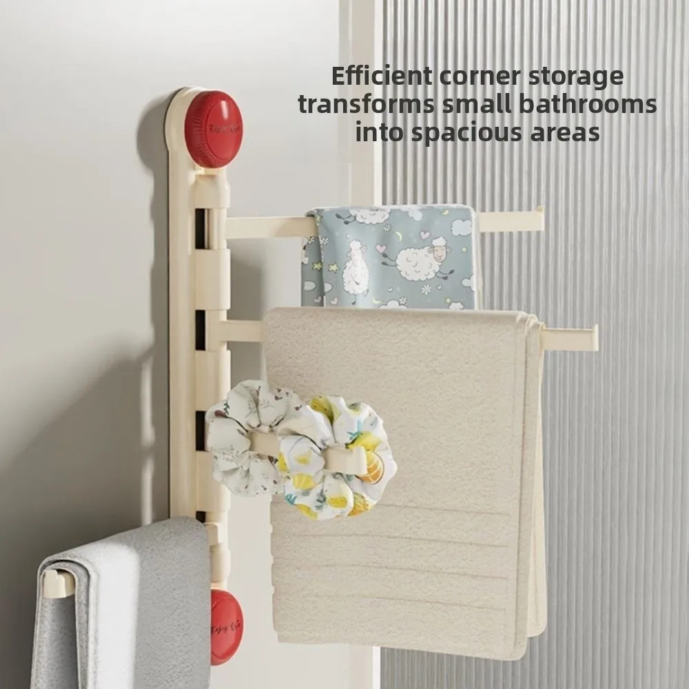 

3/4-Bar Suction Cup Towel Rack Drain Reusable Rotating Towel Bar Space Saving Easy To Install Bathroom Towel Pole Shower