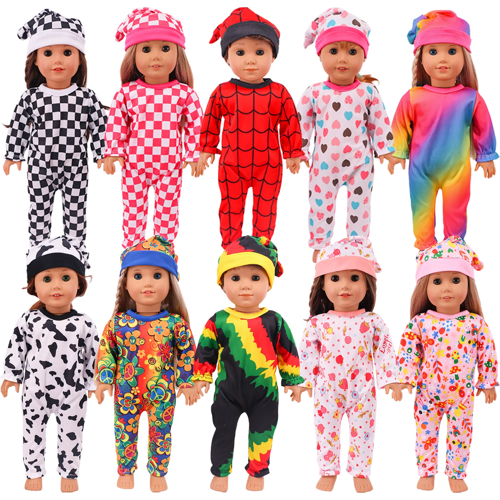 Doll Clothes 2Pcs/Set Clothes+Hat Daily Cute Outfit Pajamas For43CM Born Baby Doll&18Inch American Doll Accessories,Girl DIY Toy