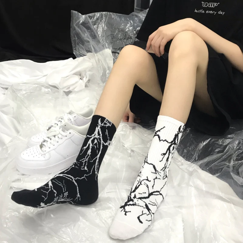 3 Pairs Cotton Sock Harajuku Skate Long Socks Lightning Hip Hop Style Socks Streetwear Unisex Street Funny Happy Couple Socks