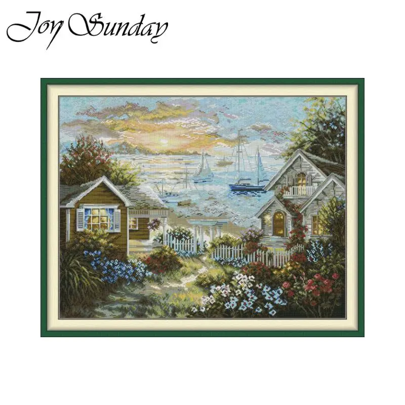 

Набор для вышивки крестом The Peaceful Seaside Pattern Count and Stamping Ручная работа DMC 16CT 14CT 11CT Набор для вышивания Aida Canva JoySunday