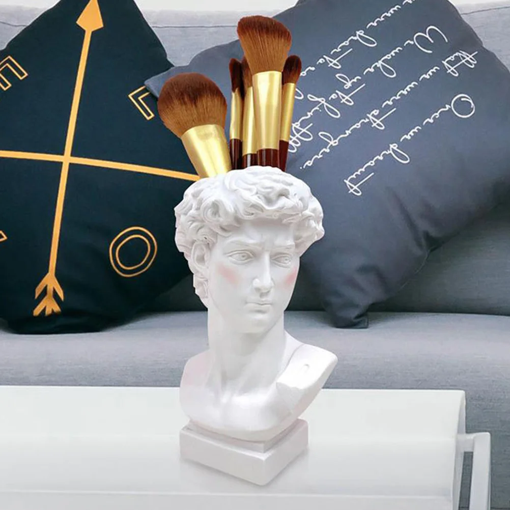 Resin Creative Statue Pen Holder Multifunctional Desktop Plant Container for Office Balcony Funny Statue Pen Holder