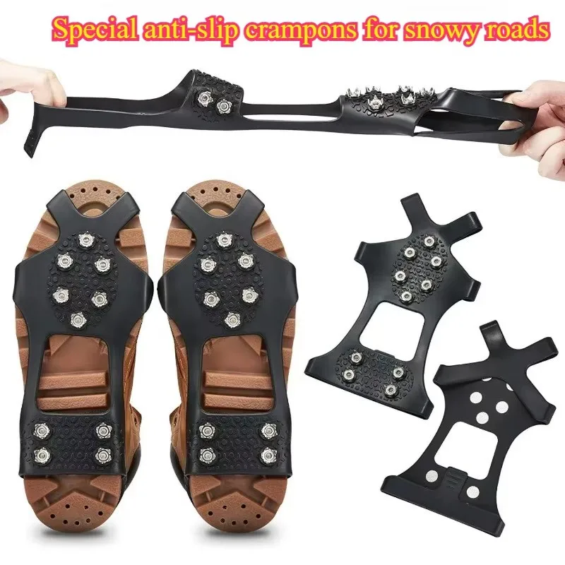 10 Studs Shoes Spikes Cover Anti-Skid Stretchable 10 Teeth Steel Ice Gripper Shoe Spike Ice Gripper Snow Crampon Cleats Climbing