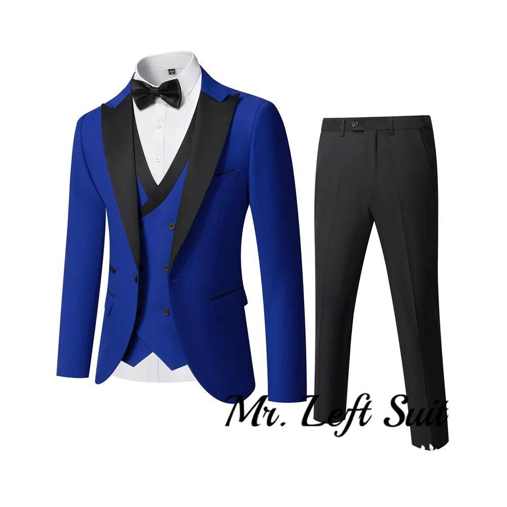 Men\'s 3 Piece Slim Fit Wedding Tuxedo Set Peak Lapel One Button Suit Jacket Double Breasted Vest Pants