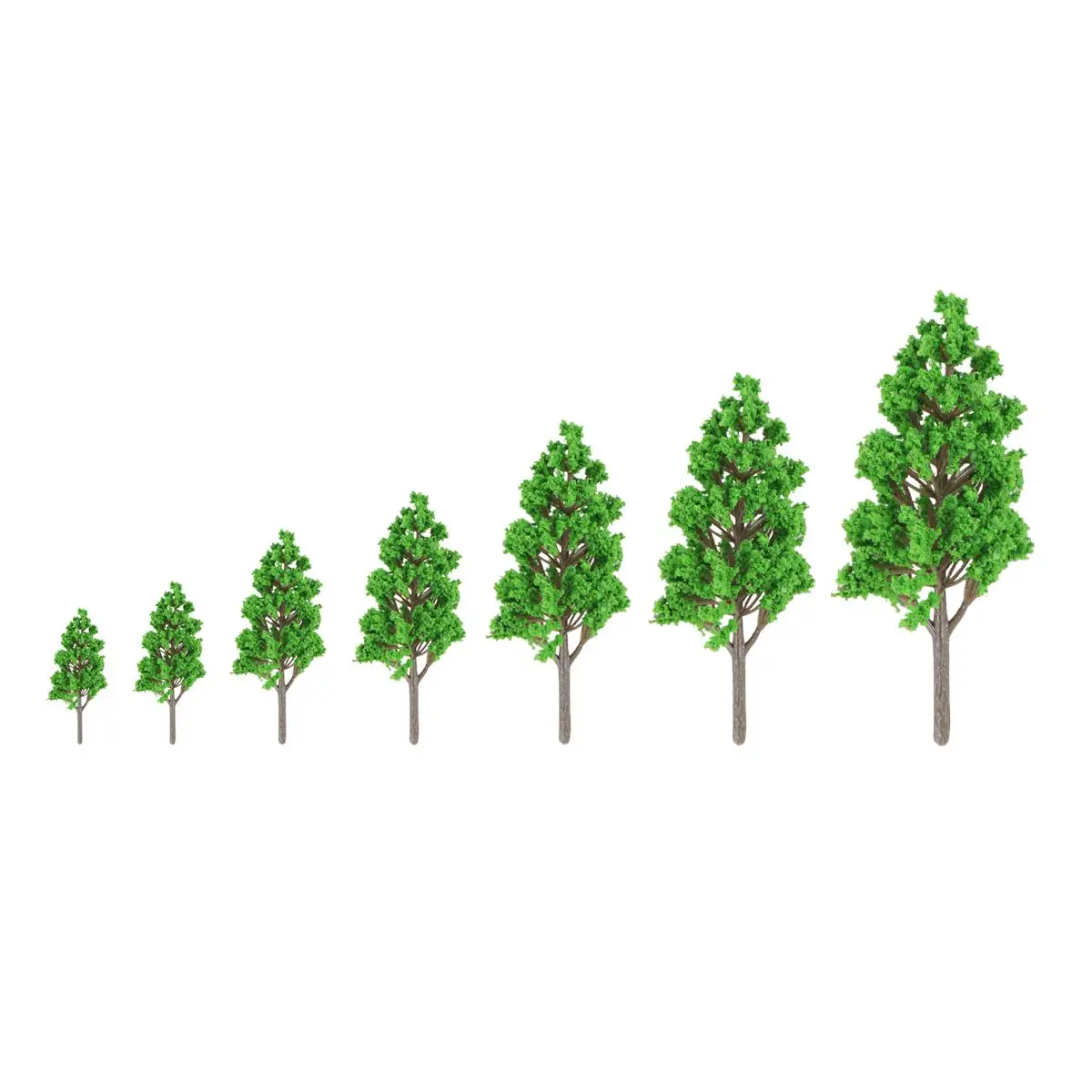 

7 Pcs Plastic Poplar Tree Green Landscape Model Decorations Garden Scenery Mini