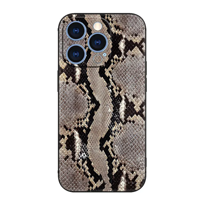 Snake leather Texture Phone Case For Apple iPhone 14 13 12 Mini 11 Pro XR X XS MAX 6S 7 8 Plus 5S SE 2020 2022 Black Cover