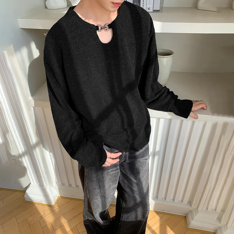 

INCERUN мужской свитер однотонный вязаный мужской пуловер с круглым вырезом и длинными рукавами уличная одежда в корейском стиле модная повседневная мужская одежда