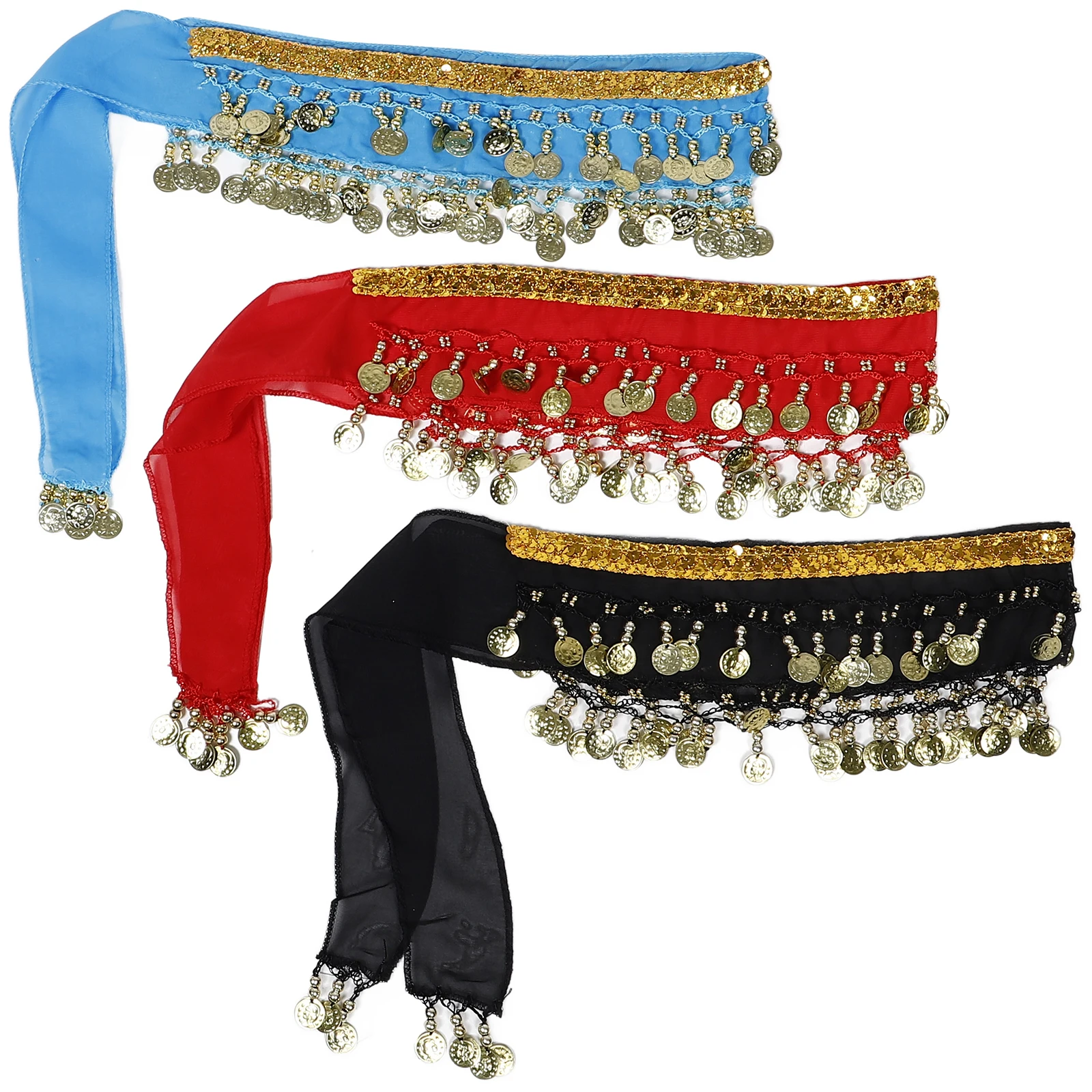 

3pcs Sequin Tassel Sparkly Belly Dancing Hip Scarf Glitter Wraps Rave Costume Mardi Gras Performance Outfit Dance Belt Coin