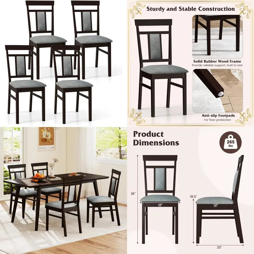 

набор из 4-х деревянных обеденных стульев с мягкими сиденьями и каркасом из резинового дерева.