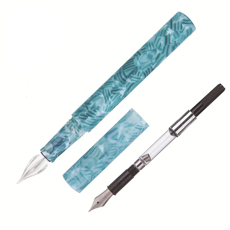 Wanwu Creative Colorful Celluloid Glass Dip Pen & Fountain Pen Dual-Use EF/F/Small Bent Nib Ink Pen and Box Writing Gift Set