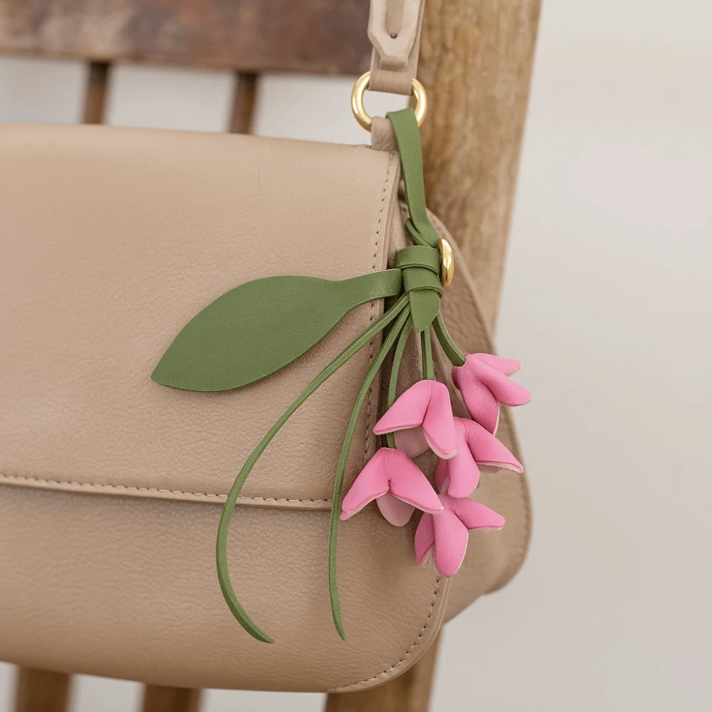 

Trendy Hanger Flower Pu Leather Pendant Handmade Car Keyring Leather Keychain Fashion Creative Bag Pendant Women