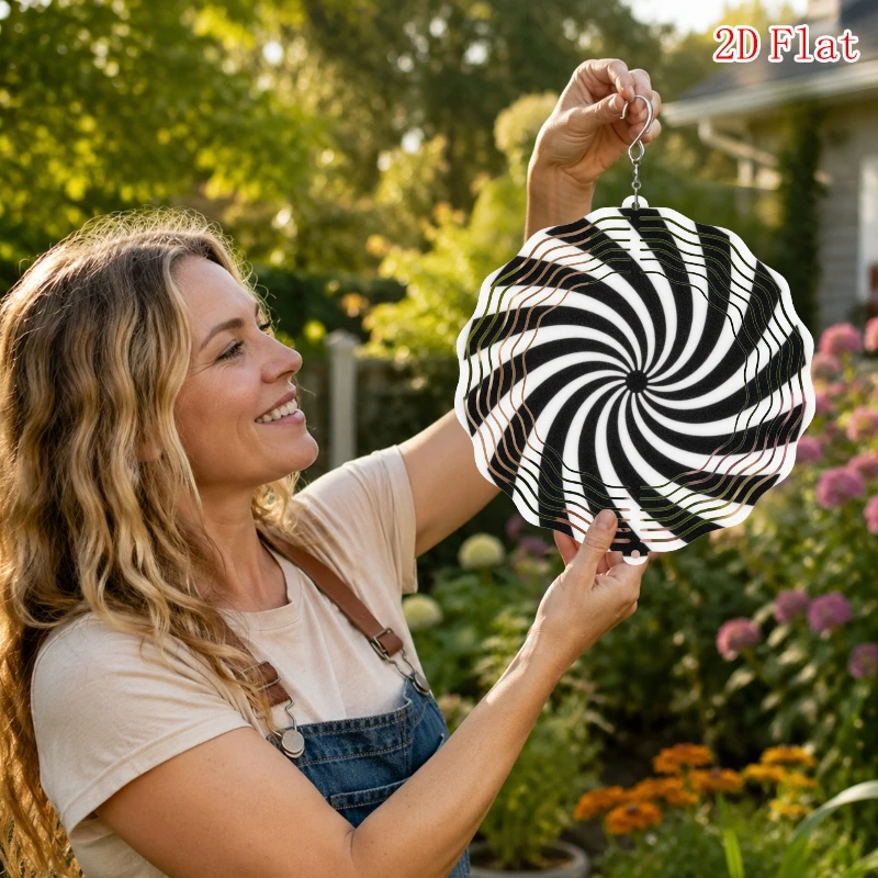 CIFBUY Black White Swirl Wind Spinner 3D Rotating Metal Hanging Ornament Outdoor Garden Yard Patio Lawn Backyard Home Art Decor