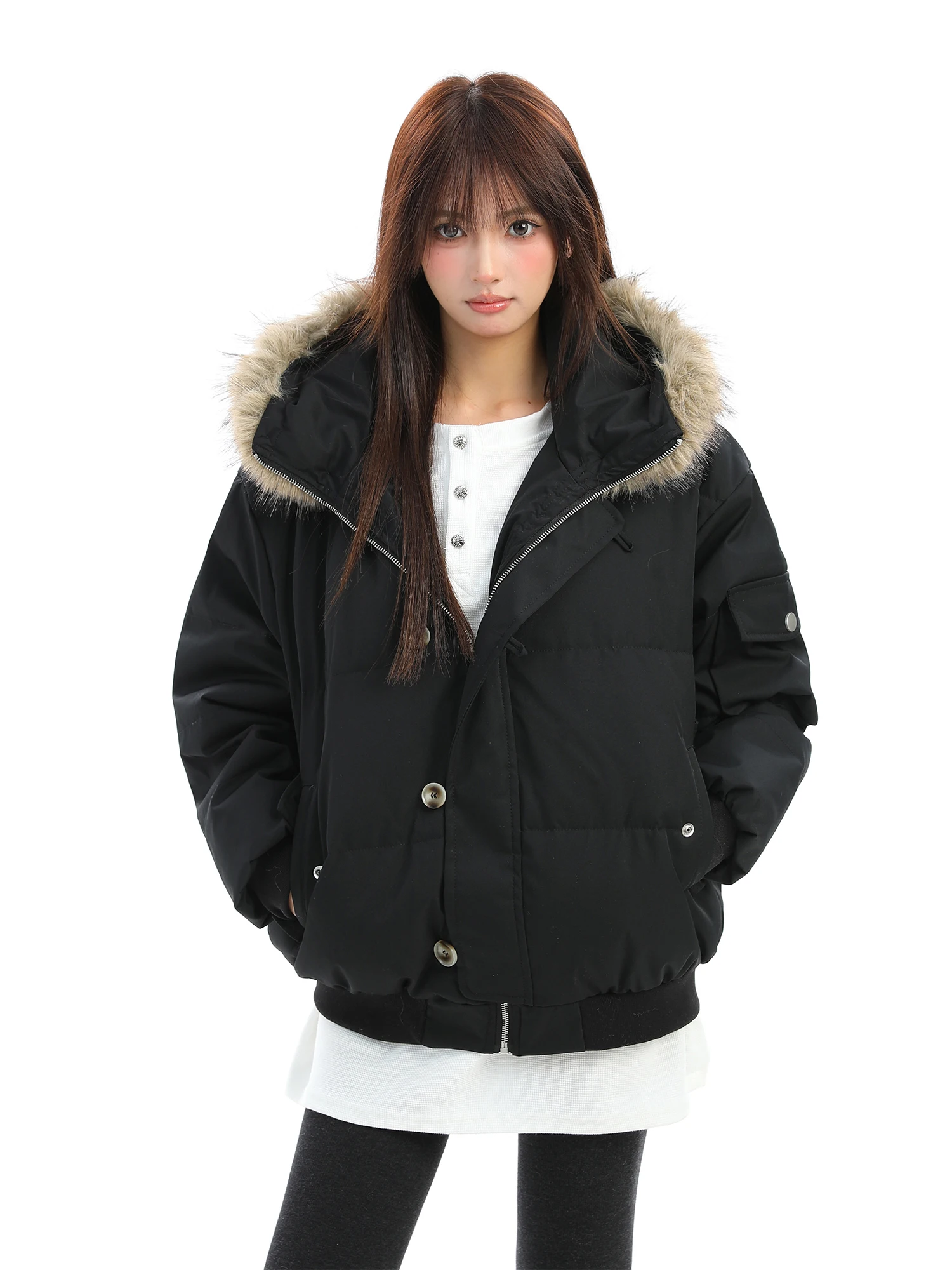 

Женская утепленная куртка-пуховик PTGINKIN с капюшоном, 90% белый пух, теплая, повседневная, с меховым воротником, на молнии, длинный рукав, Ci Lei...