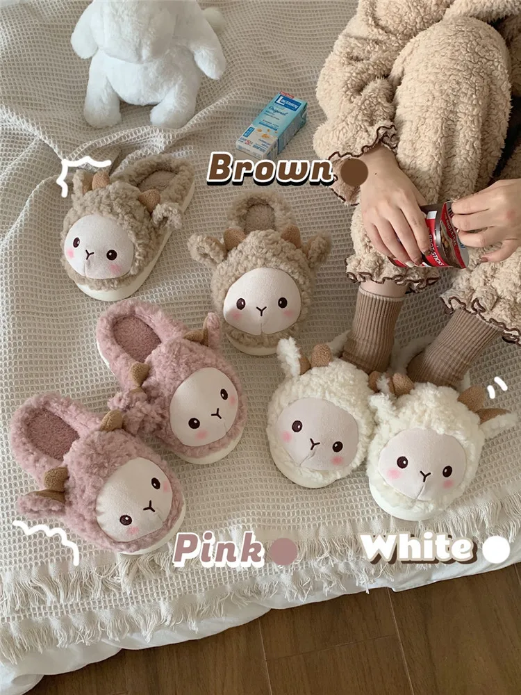 Lovers Lovely Lamb Cotton Slippers For Men And Women 2022 Winter Home Non Slip Thick Soled Warm Plush Home Slipper