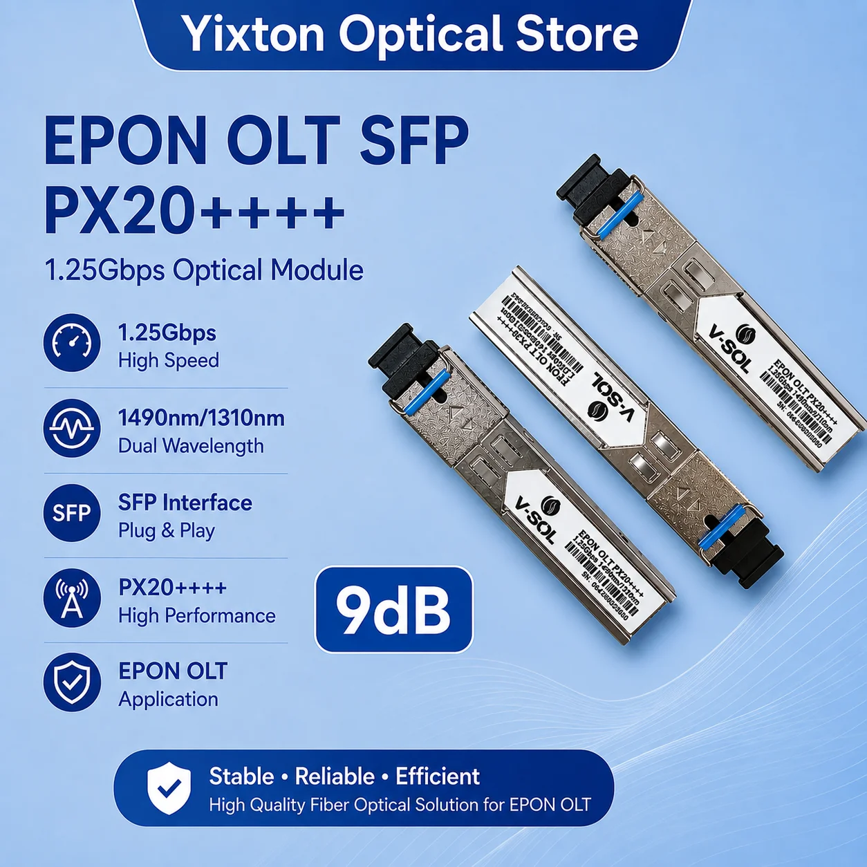 VSOL EPON OLT SFP PX20++++ 9dB Optical Module 1.25Gbps 1490nm/1310nm FTTH Fiber Transceiver SFP used for fiber access network