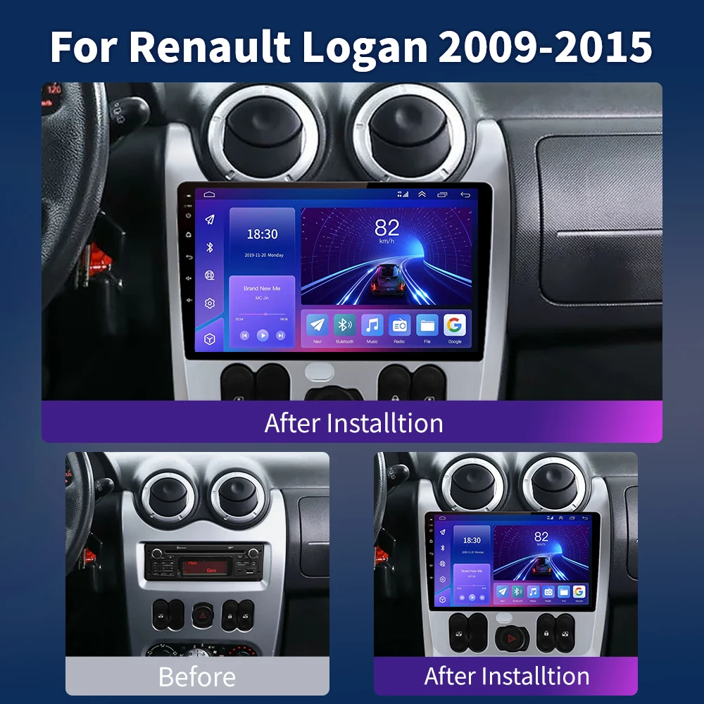 For Renault Logan 1 Sandero 2009-2015 Multimedia Video Player Navigation GPS 4G Head Unit  Android 13 Car Radio