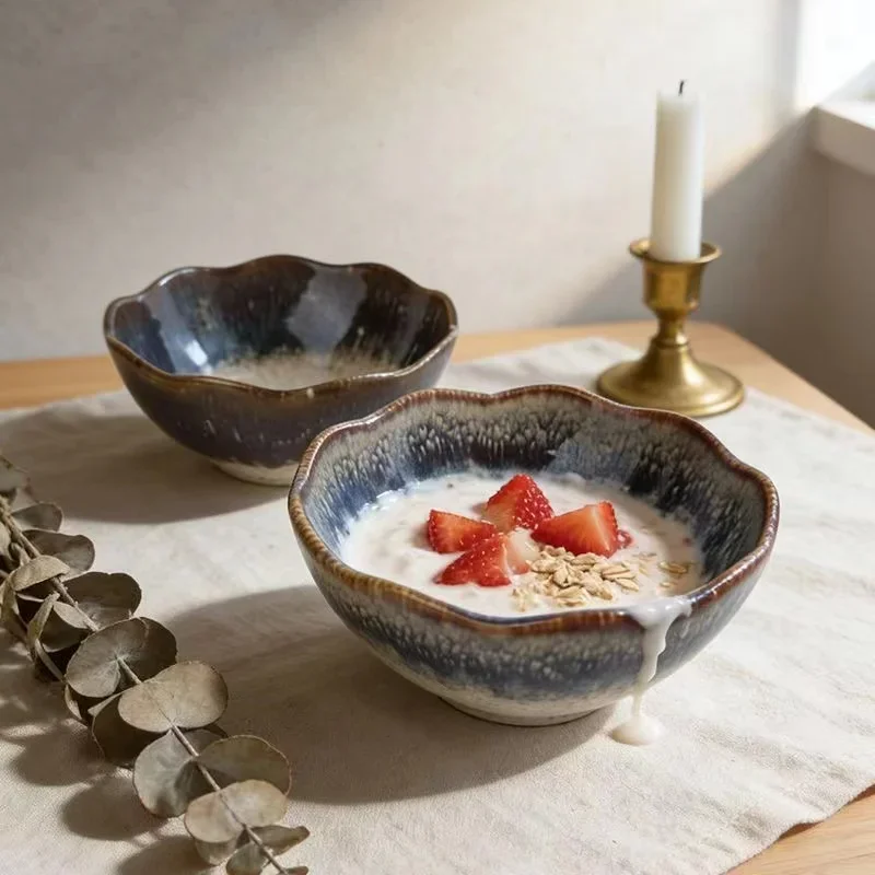 High temperature kiln fired blue bowl, lace design can be used as appetizer salad bowl, handmade ceramic bowl | underglaze color