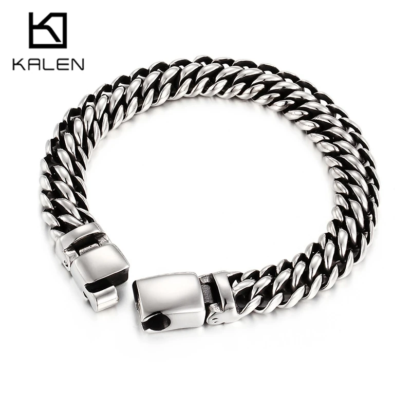 Kalen Vintage Stainless Steel Motorcycle Bracelet for Men Punk Mesh Chain Accessory 22cm Rock Party Jewelry Gifts