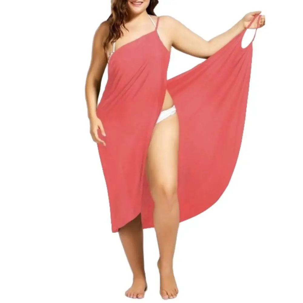 Vestido de playa de talla grande para mujer, vestido envolvente de Color sólido, pareo de Bikini Sexy