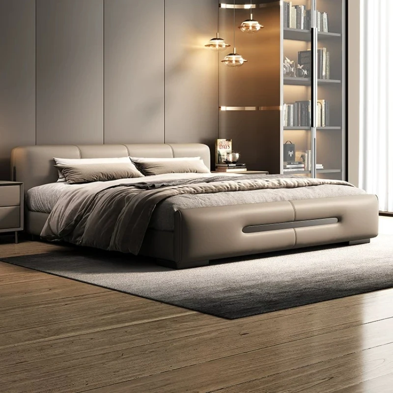 Italian light luxury low bedside by bag real cowhide modern simple master and secondary bedroom 1.5 meters small apartment