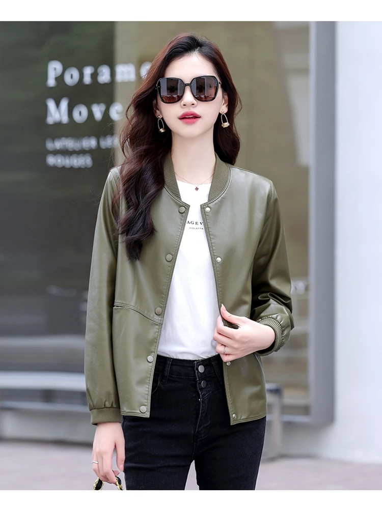 レディースレザージャケット 2025年秋新作 ラムレザー 多用途ファッション 小さいサイズ カジュアルバイカージャケット ジッパー開閉